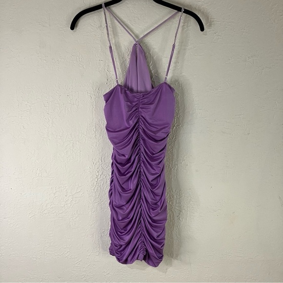 Lucy In The Sky Rhinestone Detail Halter Cut Out Bodycon Dress in Purple - Picture 8 of 12